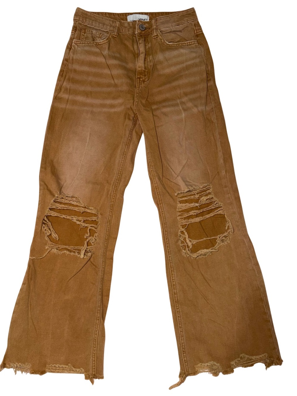 VERVET Los Angeles Copper Distressed Wide Leg Jeans Size 25 Raw Hem